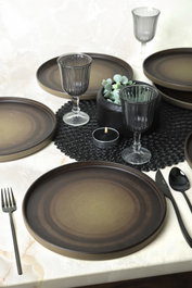 Hermia Juego de Platos de Gres Cerámico, 6 Piezas, Negro y Marrón